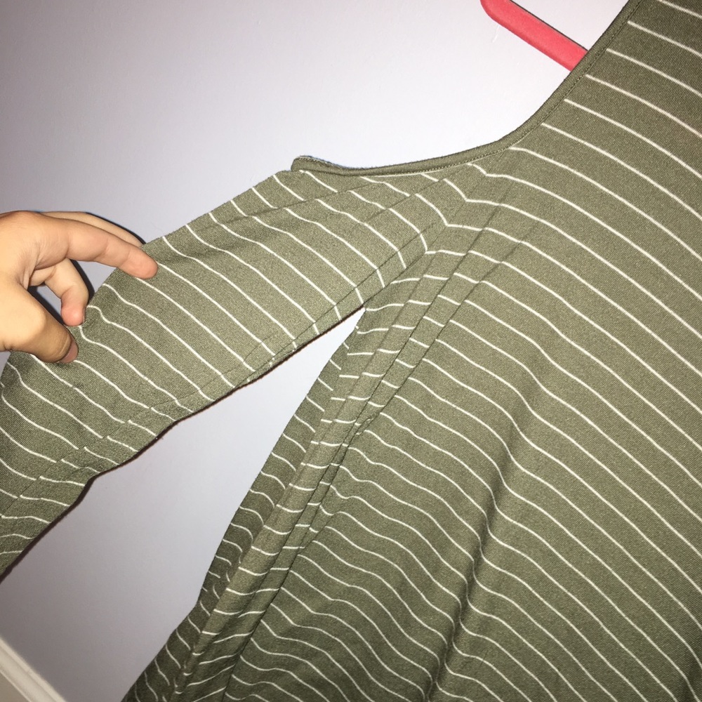 Green and white striped off the shoulder shirt